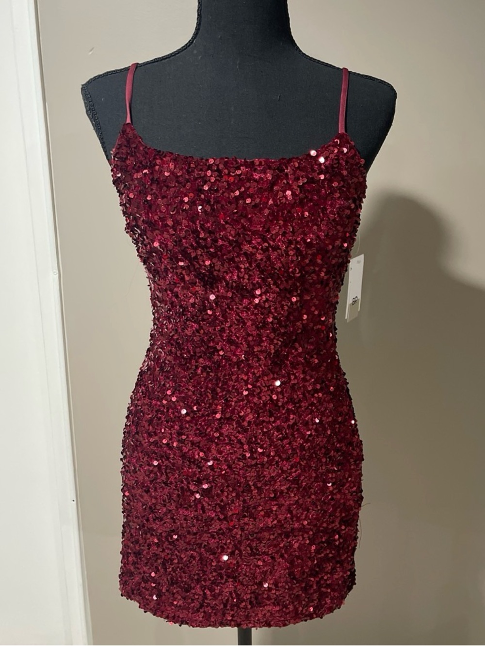 Nordstrom Burgundy Sequined Spaghetti Strap Mini Dress